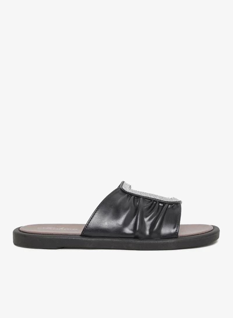 Take Two Rhinestone Cut Out Flat Sandals Black