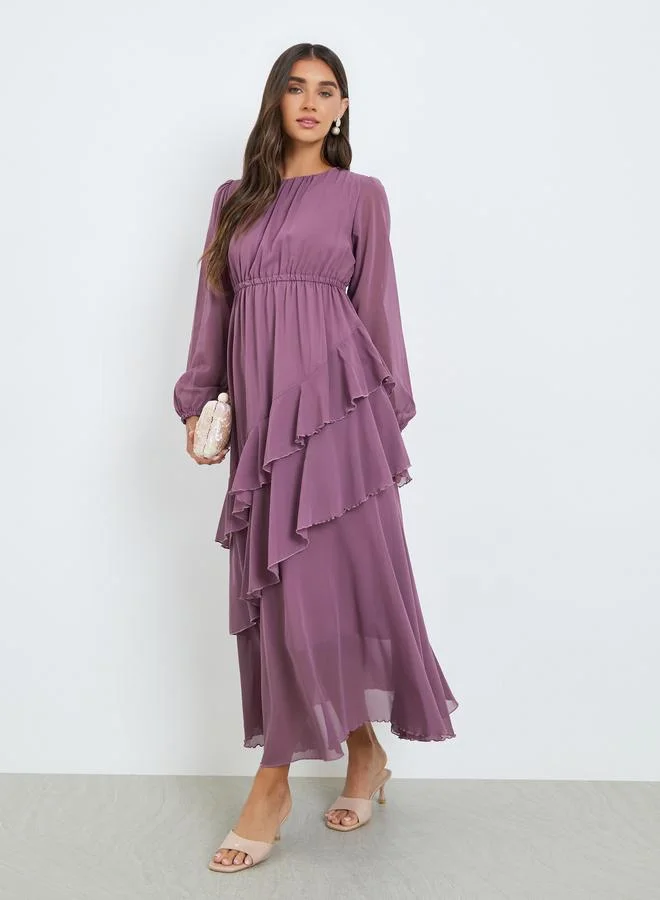 Women's Ruffled Balloon Sleeve Maxi Dress Mauve