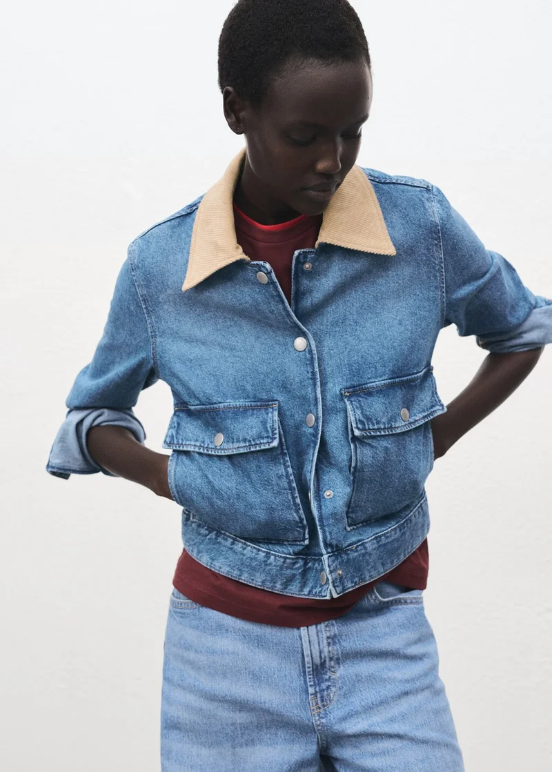 Corduroy Collar Denim Jacket Steel Blue