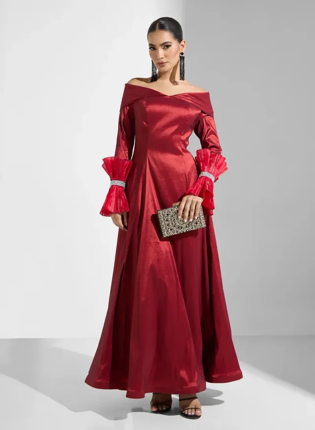 Deep Red Off-Shoulder Maxi Evening Dress (UAE) – image 5