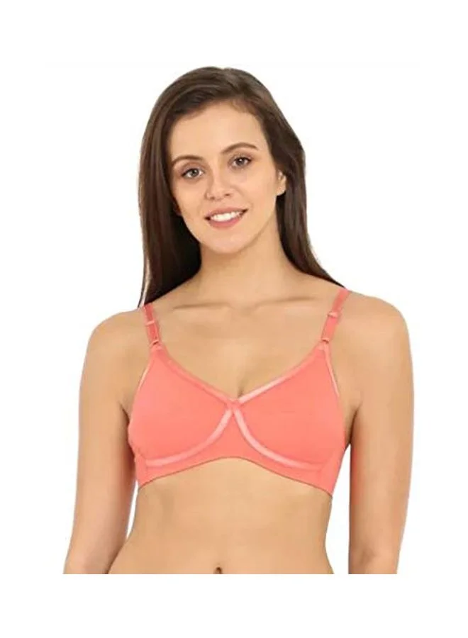 1242 Women's Wire-Free Cotton Crossover Bra - Pale Coral