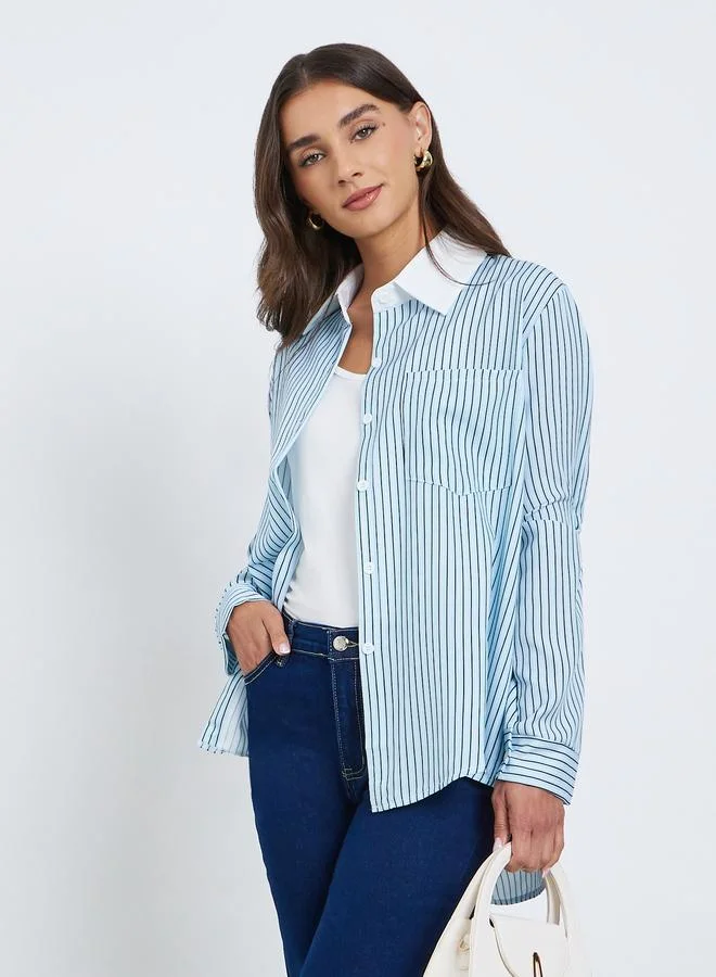 Striped Oversized Shirt Blue