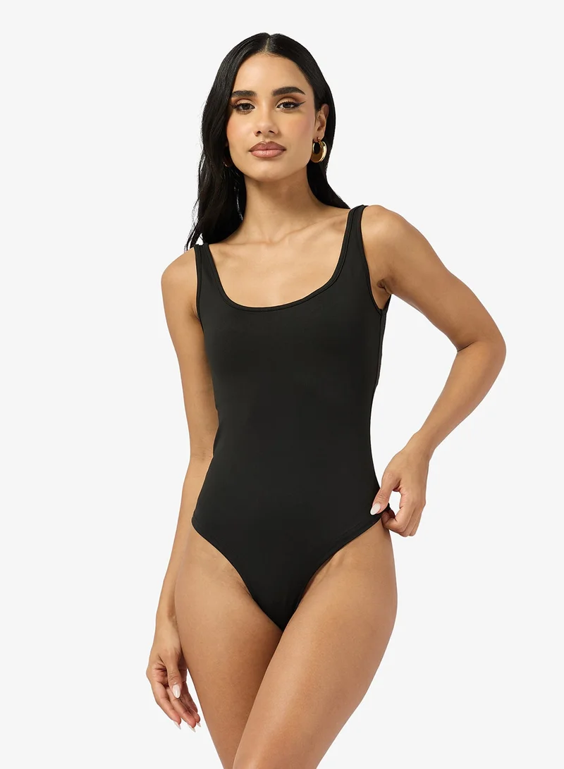 Strappy Scoop Neck Bodysuit Black