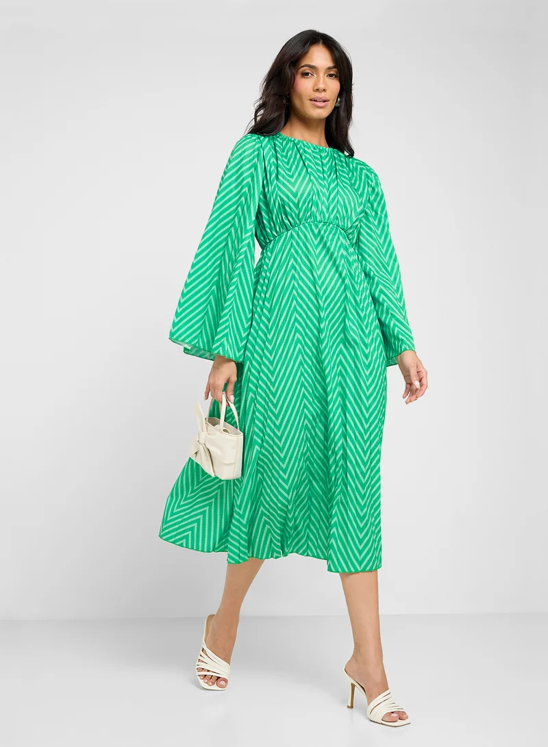 Chevron Midi Dress Bright Green