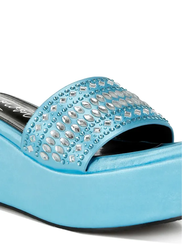 Diamante Rhinestone Flatform Sandals Black – image 5