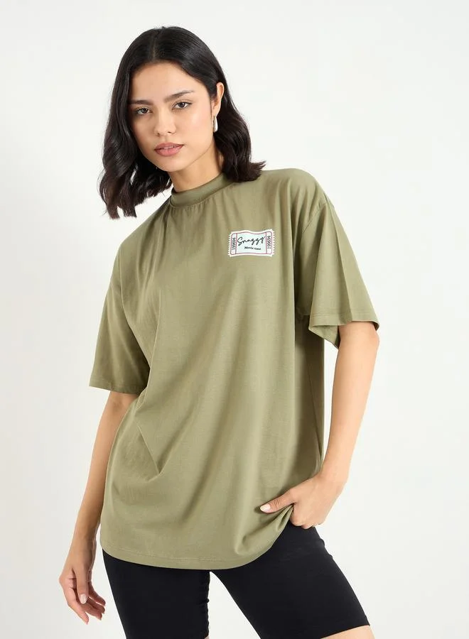 Styli Pink Graphic Print Oversized T-Shirt Green