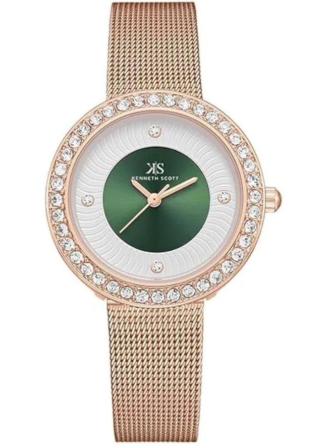 Kenneth Scott Women's PC21 Movement Watch, Analog Display and Stainless Steel Strap - K23535-SMSG, Silver