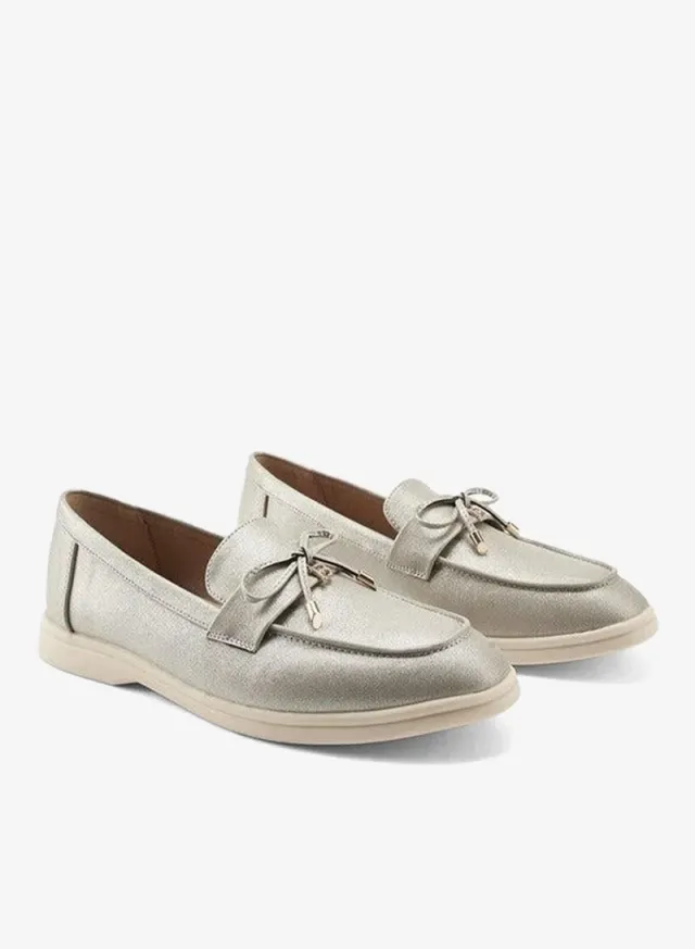Women's Slip-On Loafers with Bow Accent - Flat Heel, Round Toe – image 2