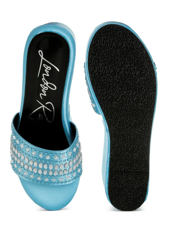 Diamante Rhinestone Flatform Sandals Black – image 4