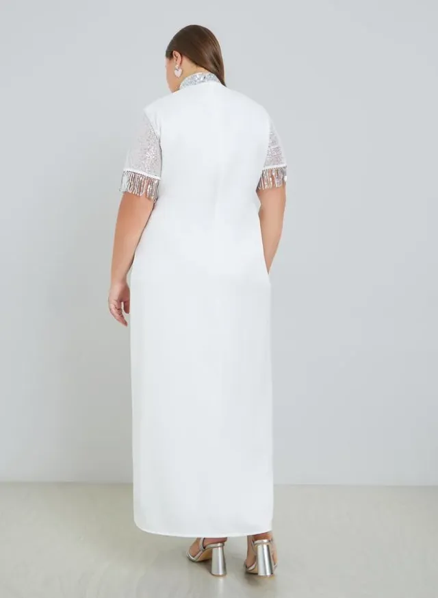 Plus Size Embellished Shift Maxi Dress Off-White – image 4