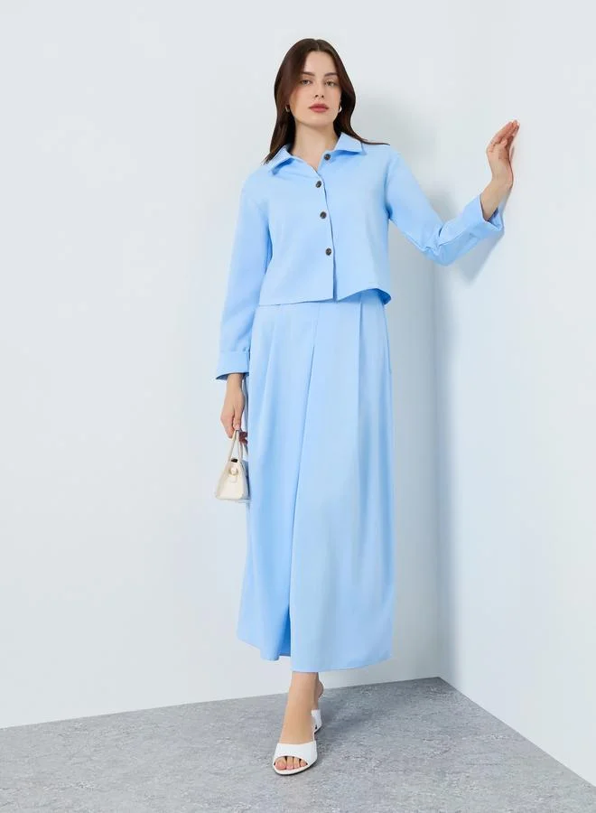 Casual Top and A-Line Maxi Skirt Set Blue