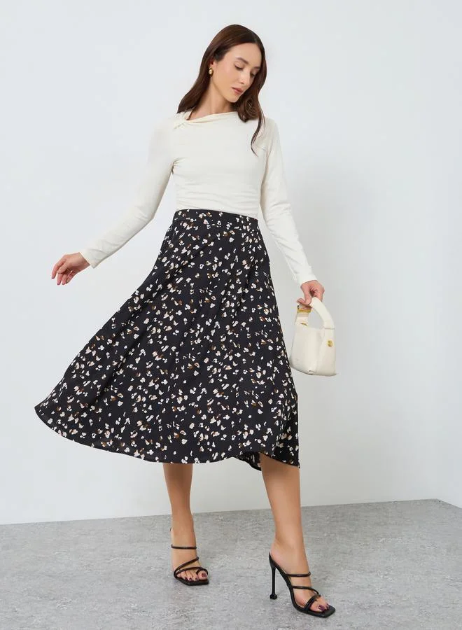 Women's Graphic Print A-Line Midi Skirt Black