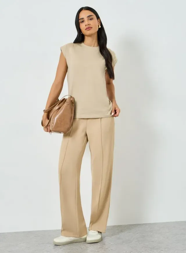 Cap Sleeve Cotton T-Shirt Beige – image 2