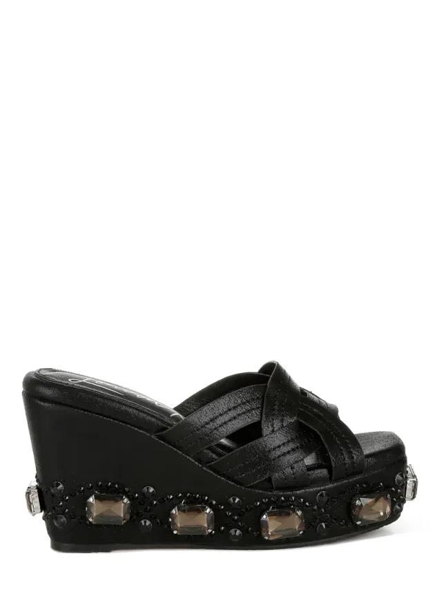 Chunky Rhinestone Cut-Out Sandals Pewter