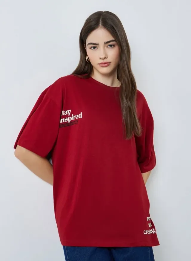 Slogan Oversized T-Shirt Red – image 3