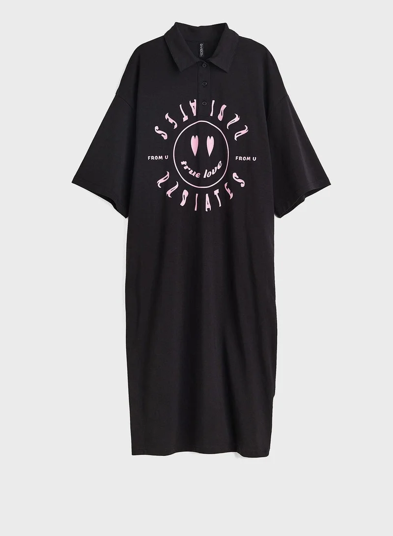 Graphic Print Dress Black