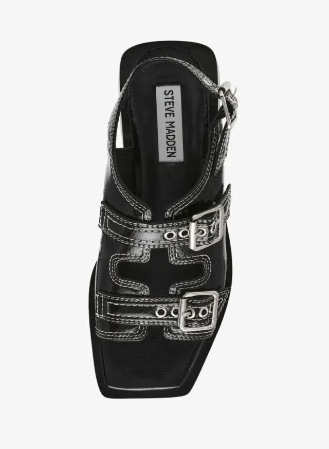 صندل Steve Madden Gen Z من الجلد اللامع المجعد أسود – صورة 3
