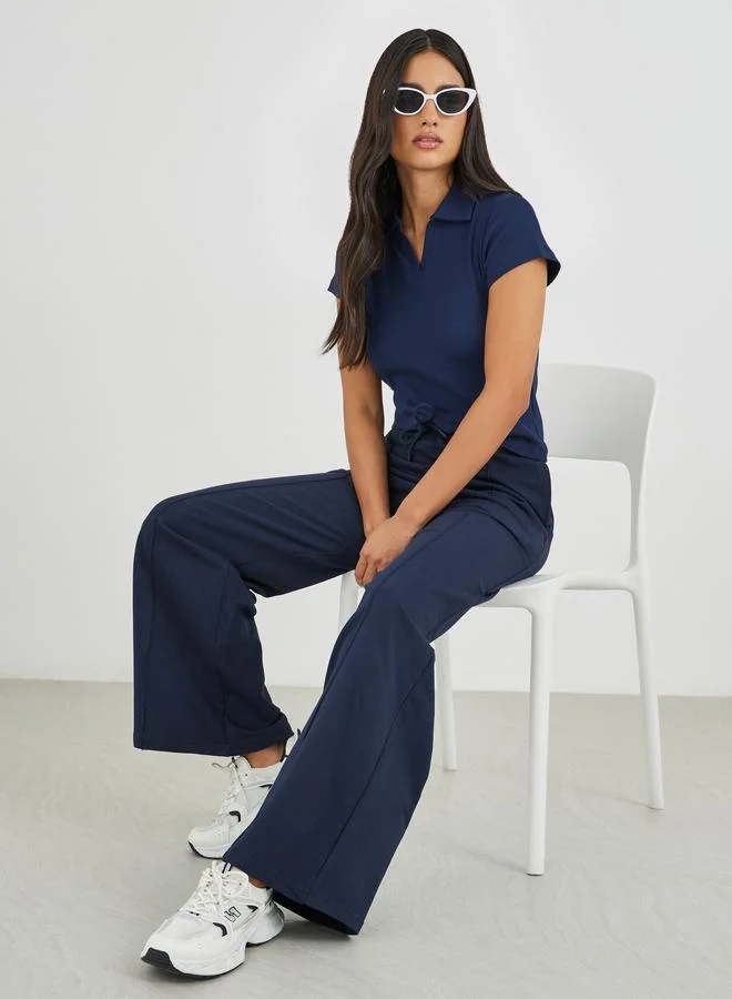 Pintuck Straight Fit Joggers Blue