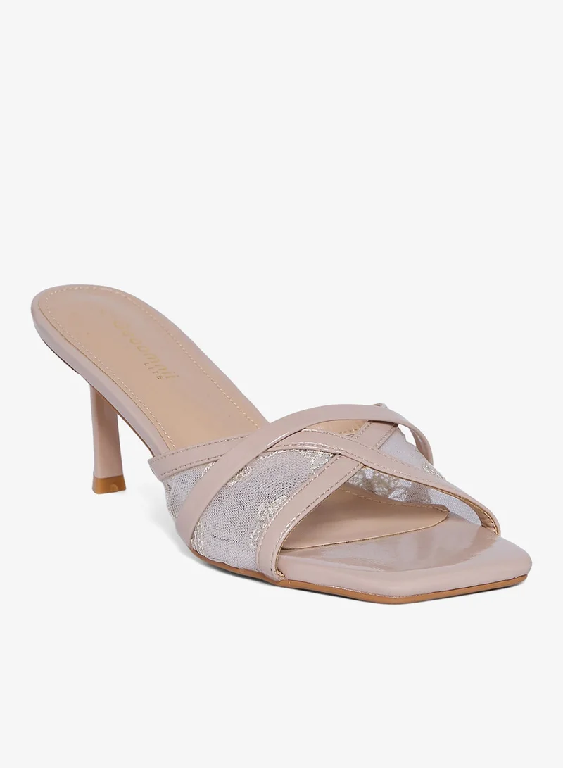 Geoomnii Women's High Heel Sandals Beige