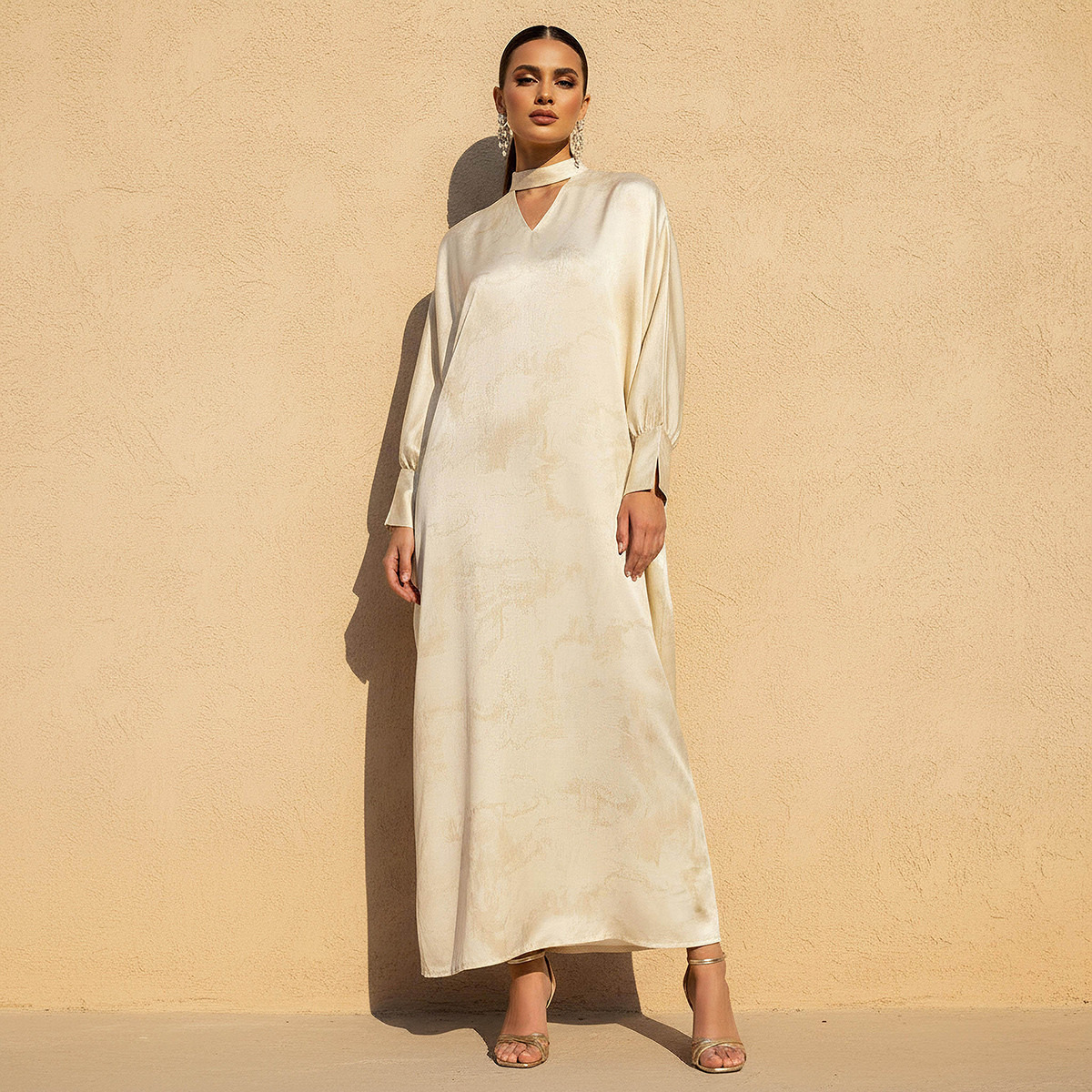 Iconic Printed Keyhole Kaftan Dress Cream