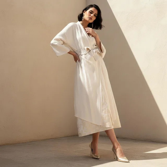 Relaxed Jacquard Tie-Up Shrug Cream