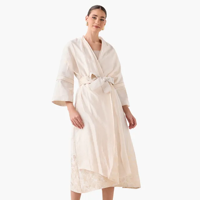 Polyester Blend Long-Sleeve Evening Shawl with Tie-Up Belt – image 2
