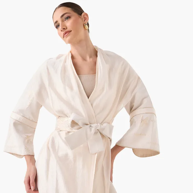 Polyester Blend Long-Sleeve Evening Shawl with Tie-Up Belt – image 5