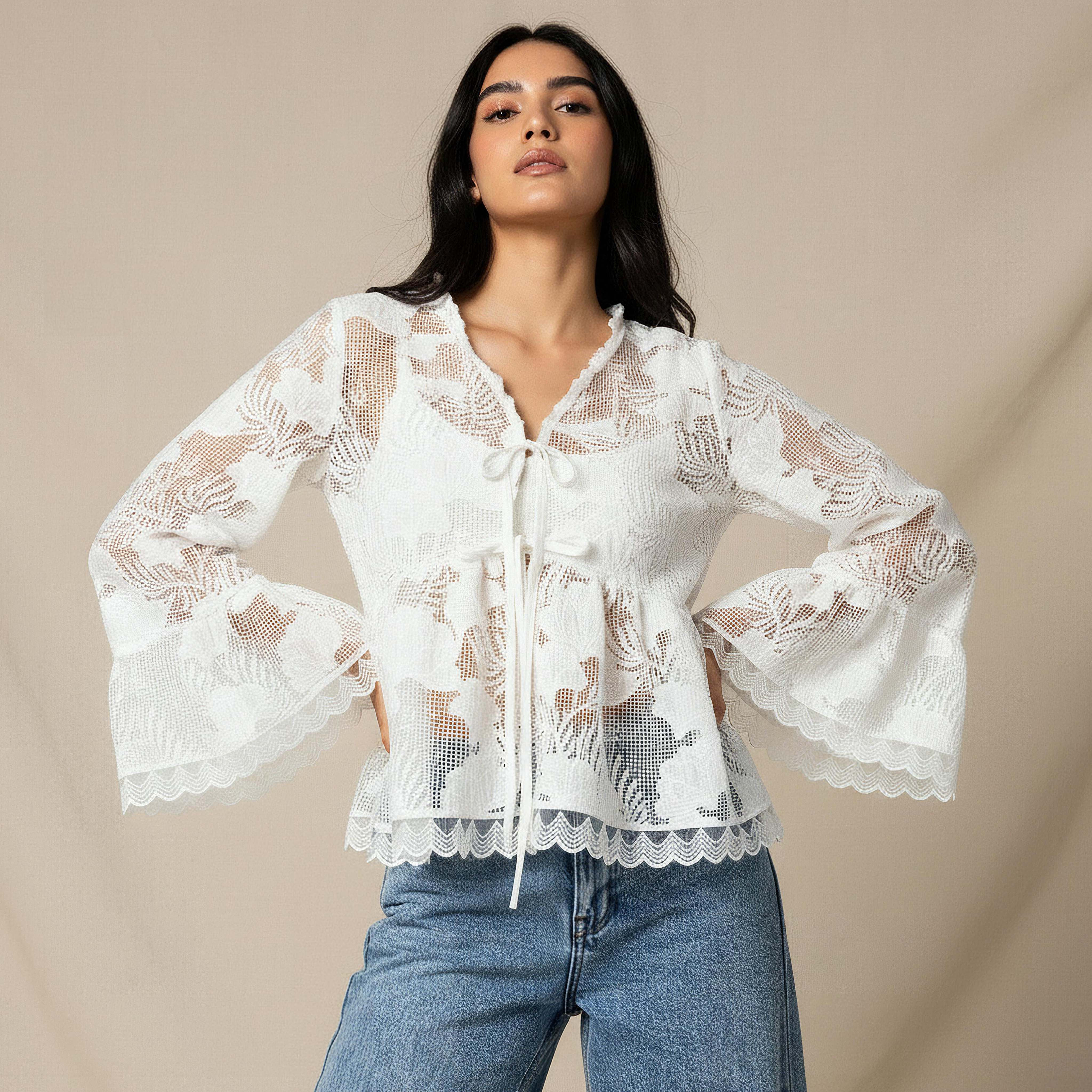 Iconic Relaxed Fit Coverup Top with Scalloped Hem