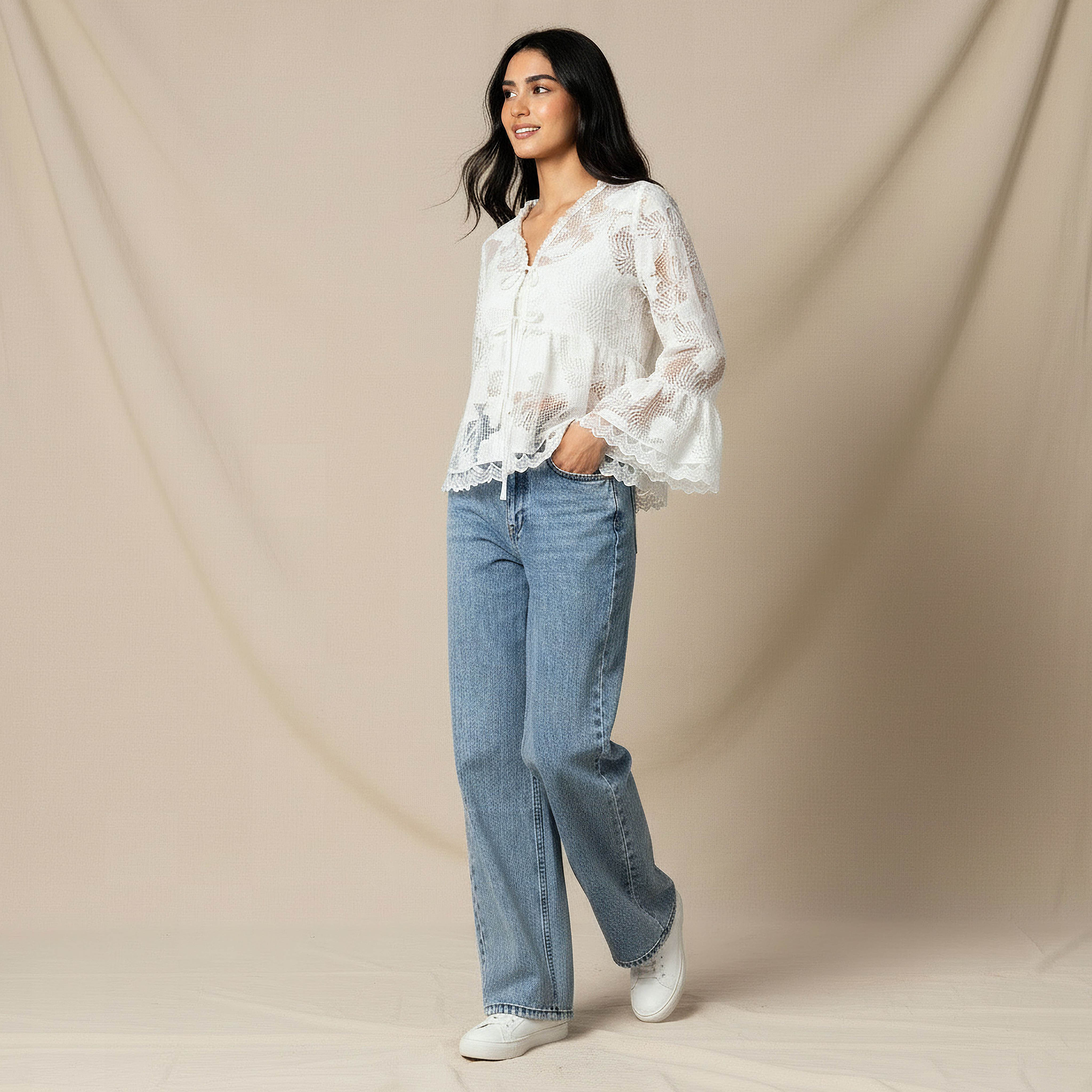 Iconic Relaxed Fit Coverup Top with Scalloped Hem