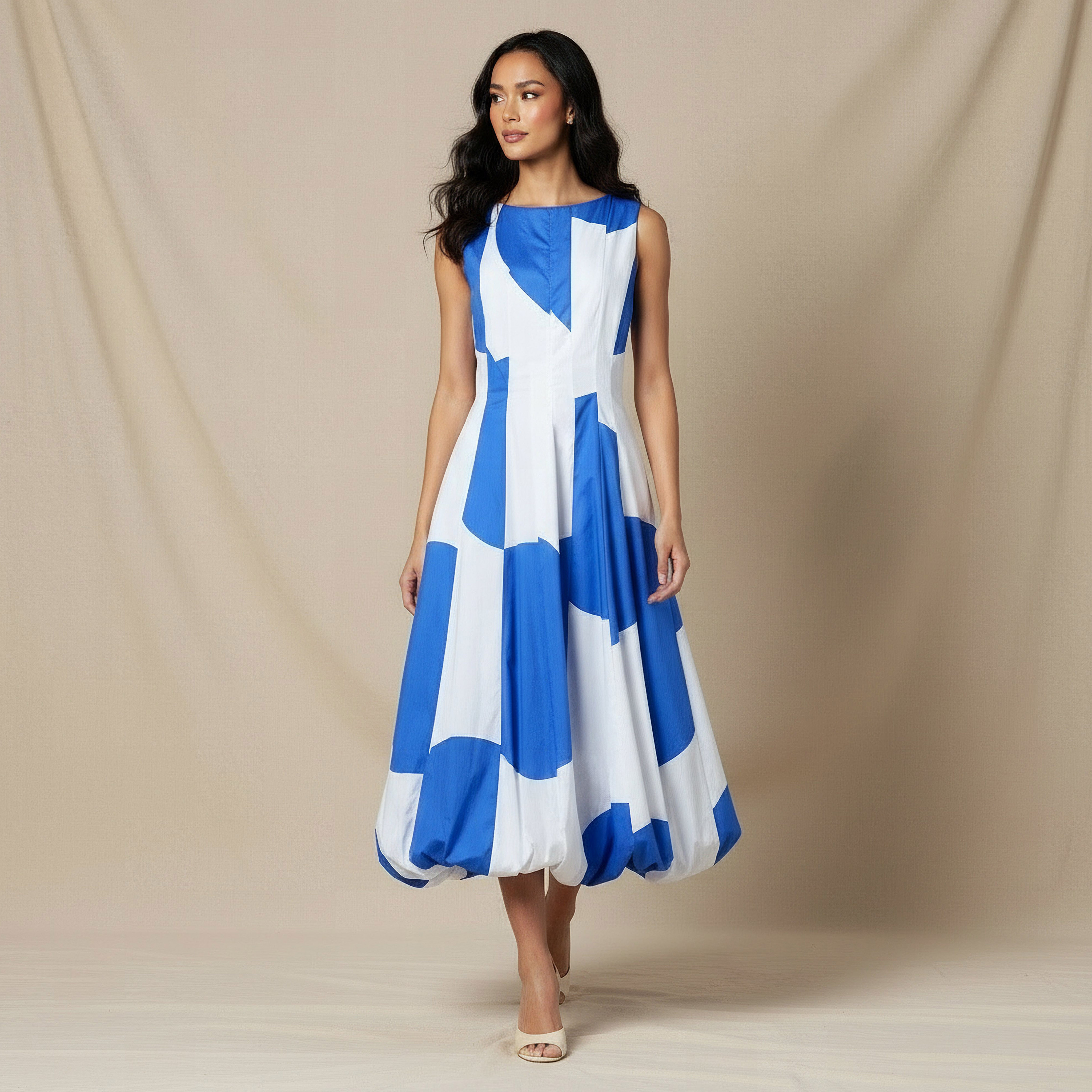 Iconic Printed A-line Women Dress with Balloon Hem