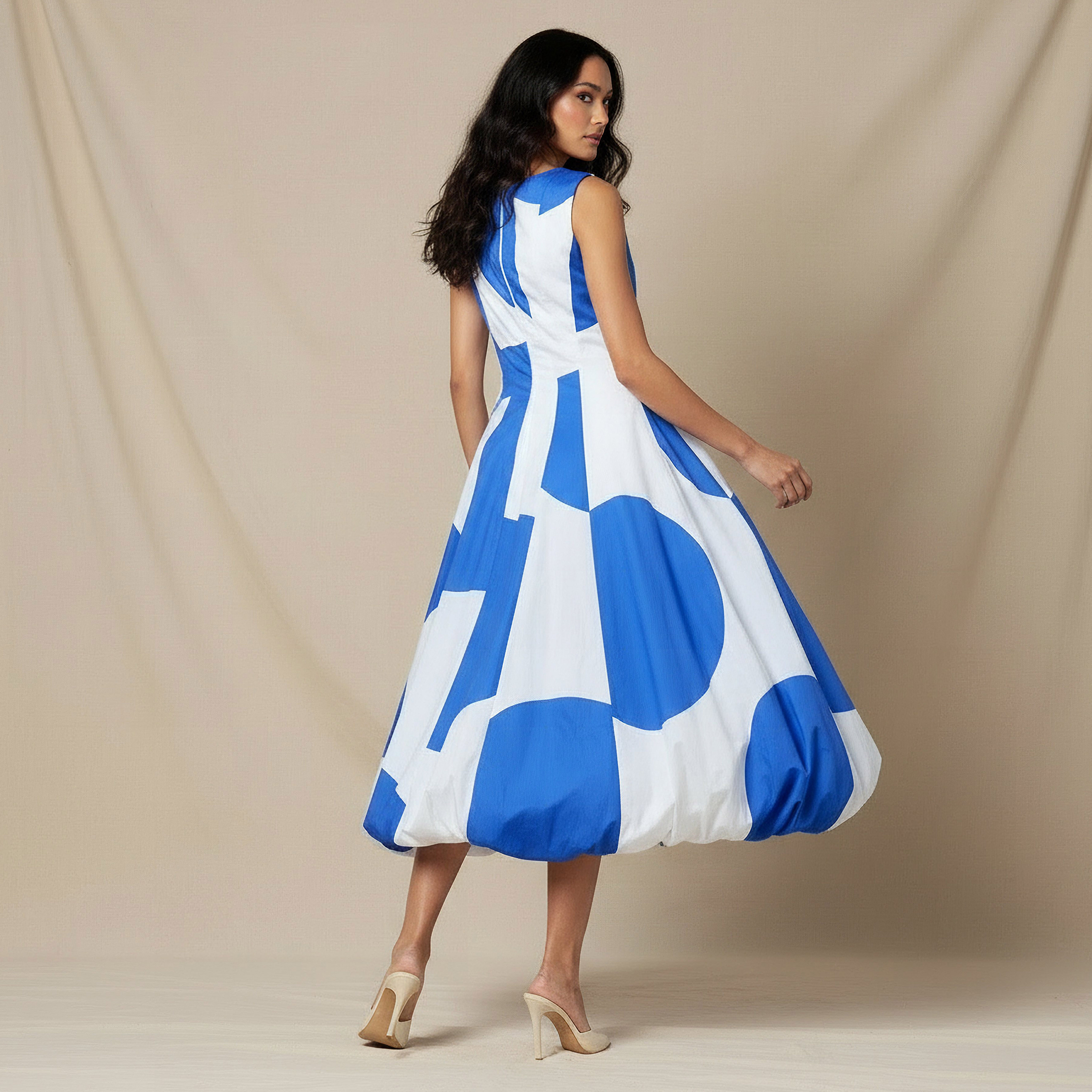 Iconic Printed A-line Women Dress with Balloon Hem