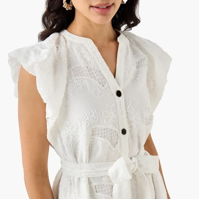Lyocell Blend A-line Dress with Tie-Up Belt and Schiffli Embroidery – image 6