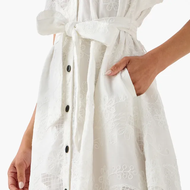 Lyocell Blend A-line Dress with Tie-Up Belt and Schiffli Embroidery – image 7