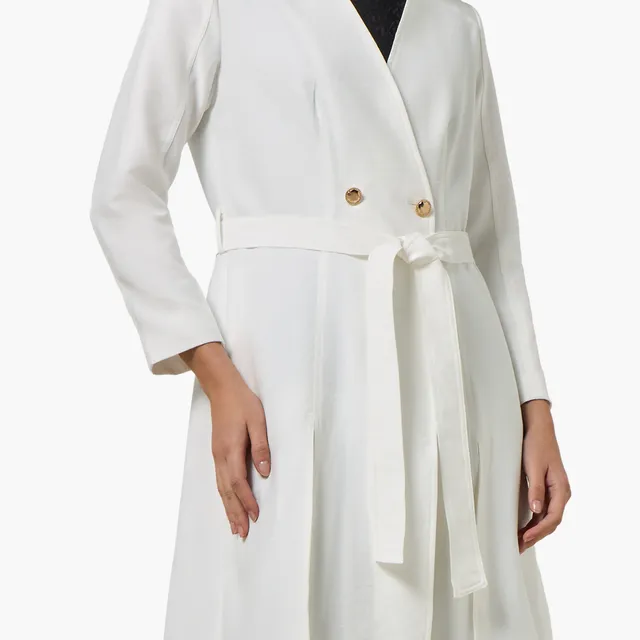 Linen-Blend Longline Duster Jacket with Belt – image 5