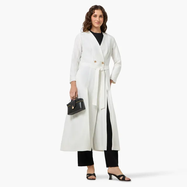 Linen-Blend Longline Duster Jacket with Belt – image 6