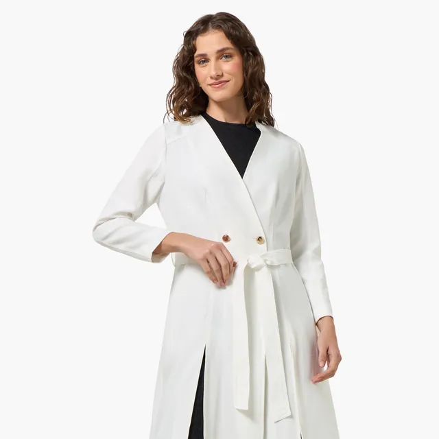 Linen-Blend Longline Duster Jacket with Belt – image 8