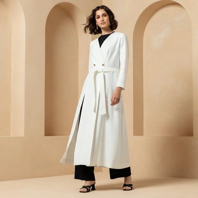Linen-Blend Longline Duster Jacket with Belt – image 2