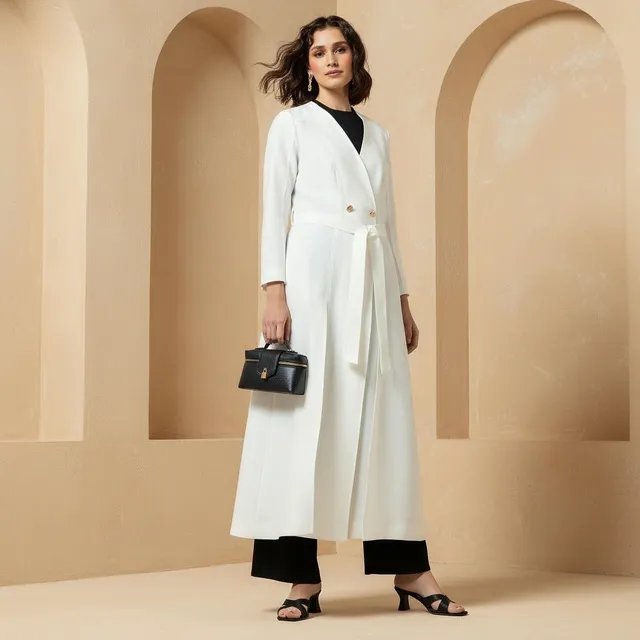 Linen-Blend Longline Duster Jacket with Belt – image 3