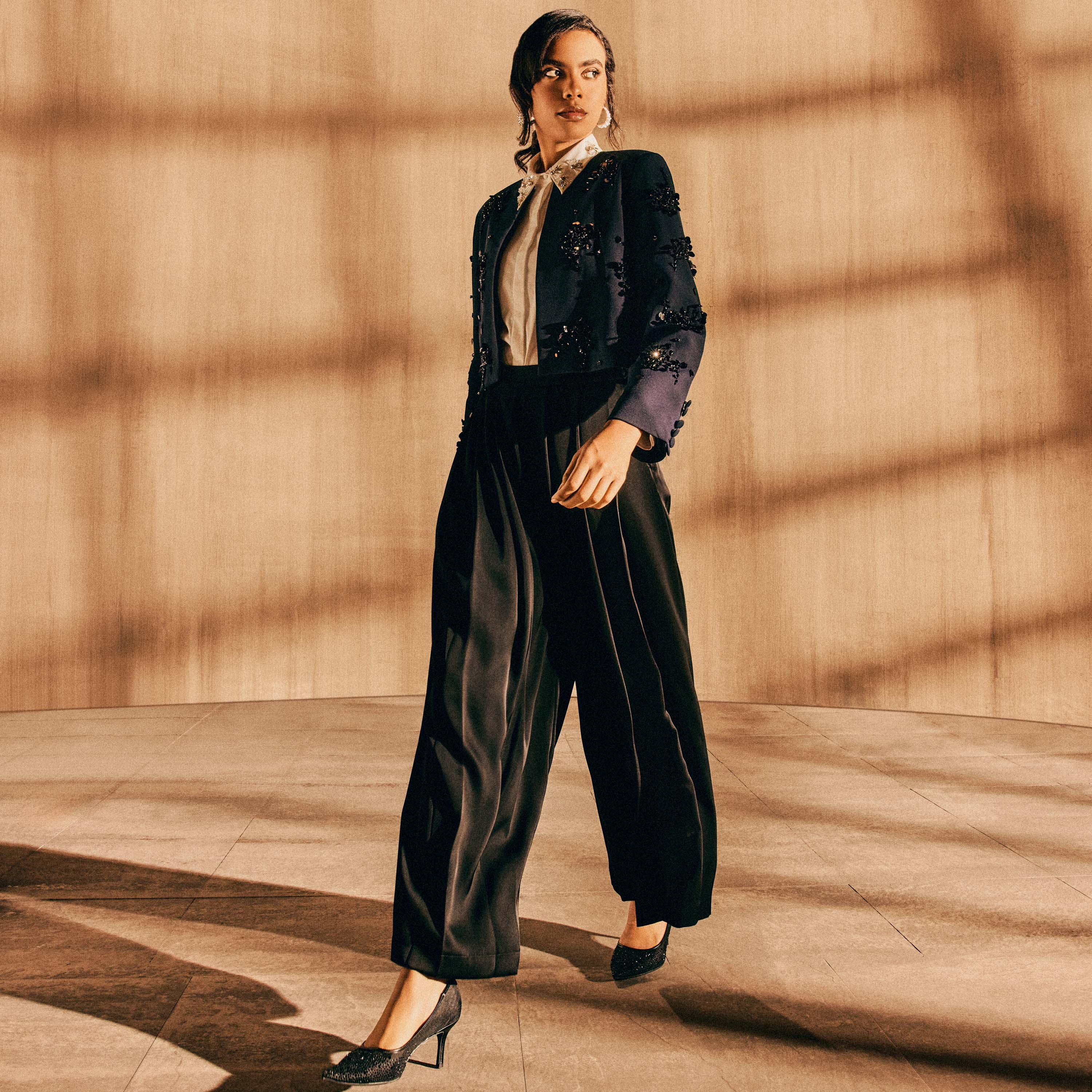 Iconic Wide Leg Pleated Pants Black
