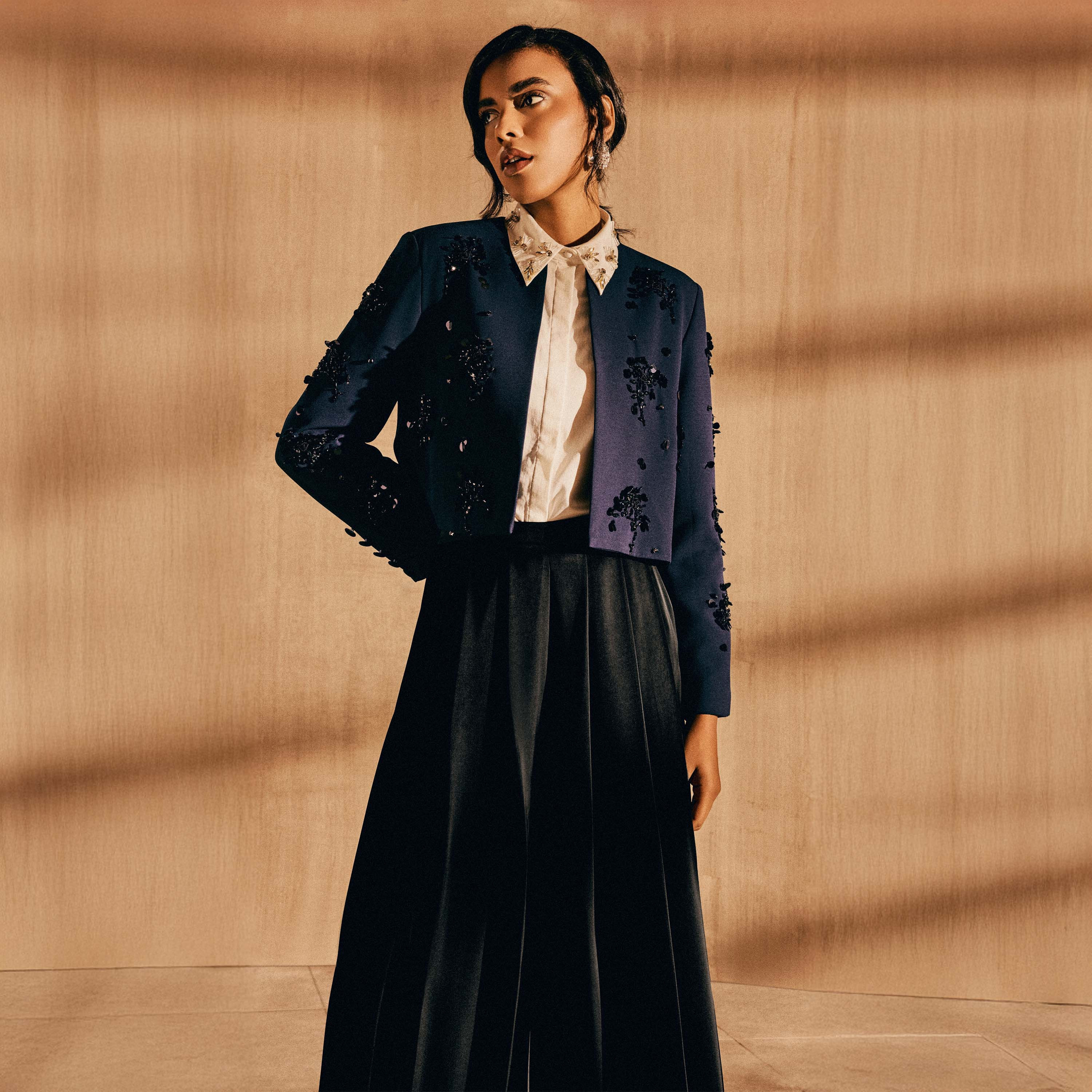 Embellished Cropped Blazer Blue