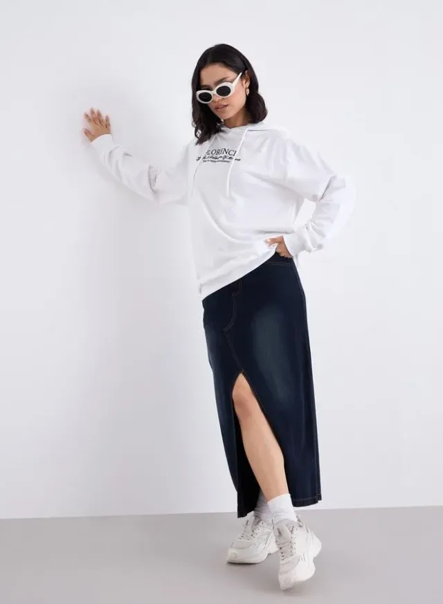Embroidered Longline Hoodie White – image 2