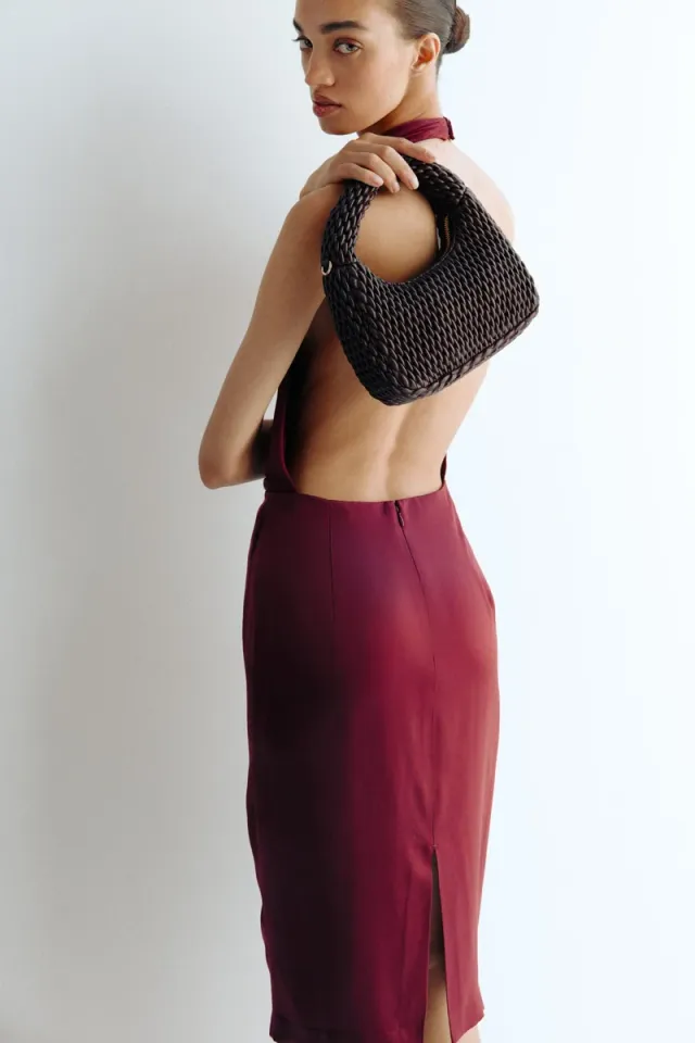 Satin Midi Dress with Halterneck and Back Slit – image 6