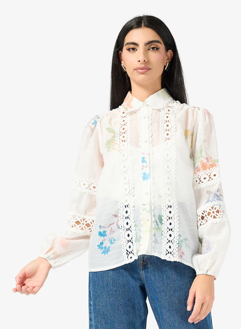 Floral Print Shirt Ivory