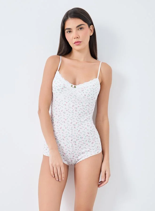 Floral Pointelle Teddy White
