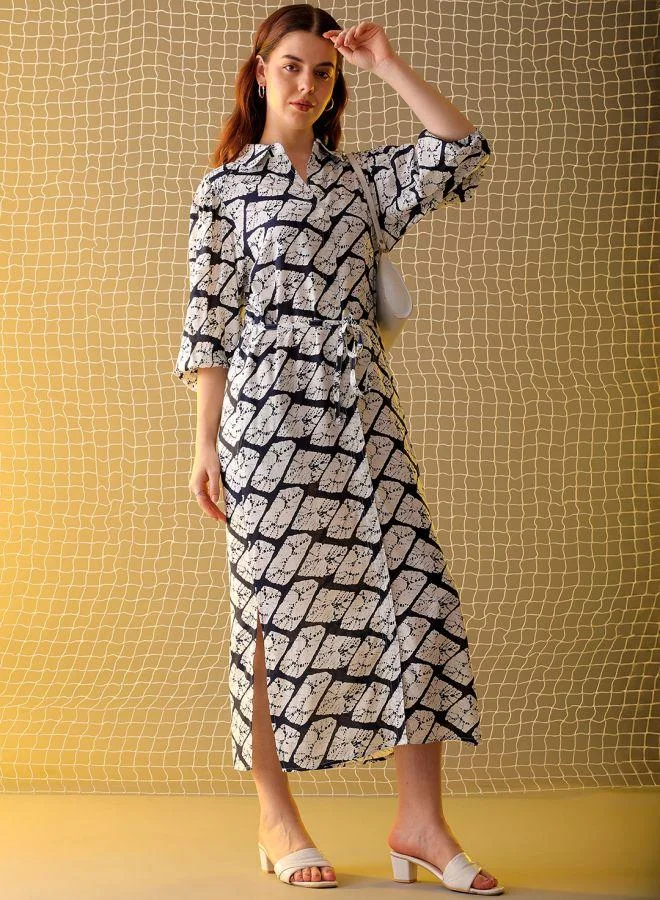 Women's Geometric Print Casual Dress White