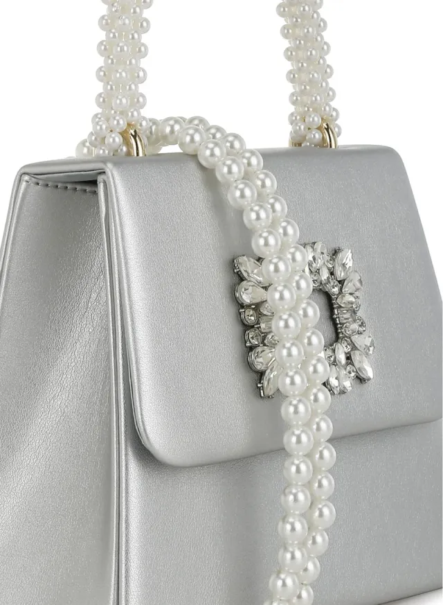 White Faux Leather Pearl-Handle Evening Bag – image 6