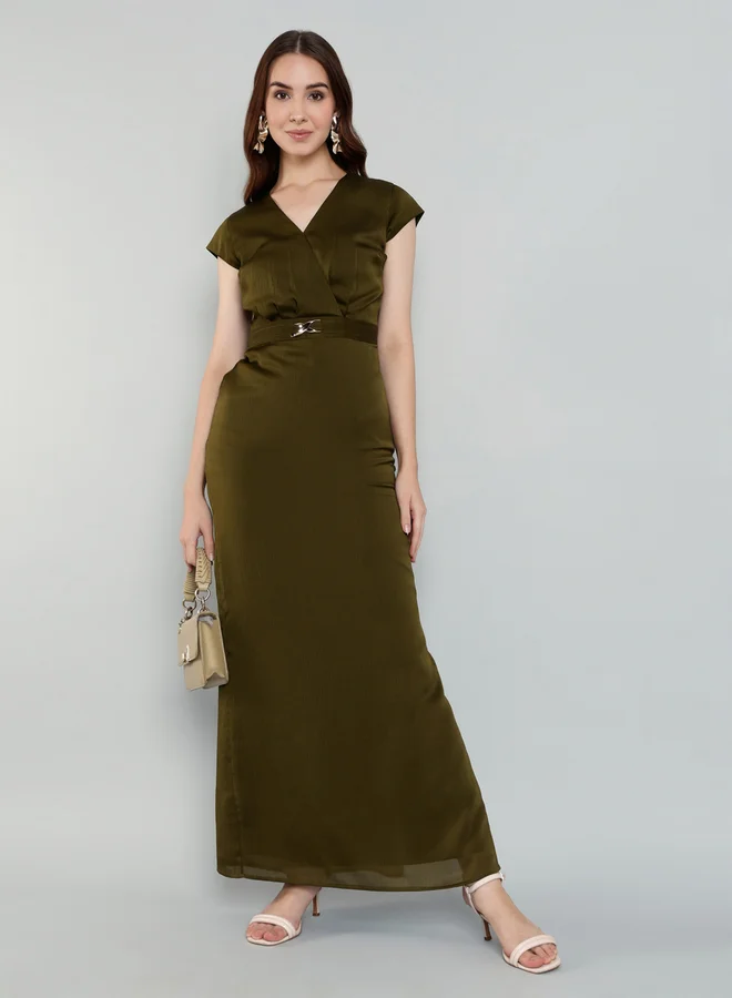 Mish Women's Buckle Detail Maxi Dress Olive Green