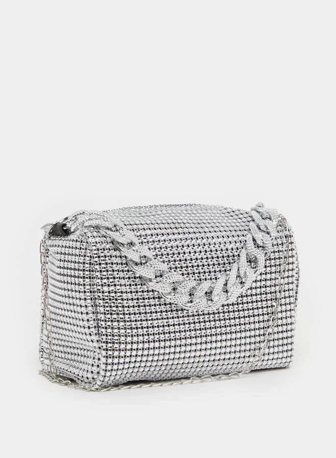 Chain Drop Embellished Handbag Silver