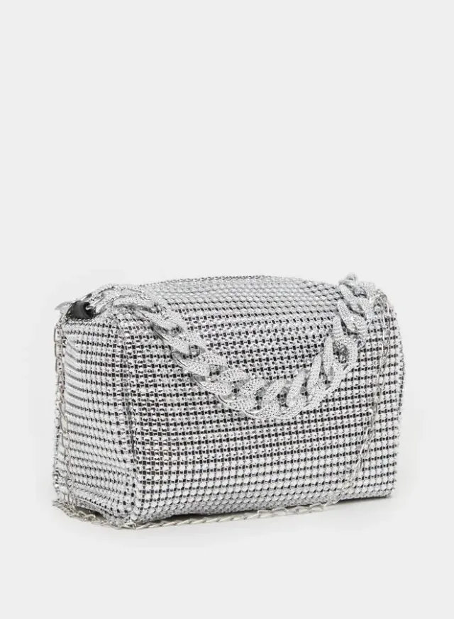 Chain Drop Embellished Handbag Silver