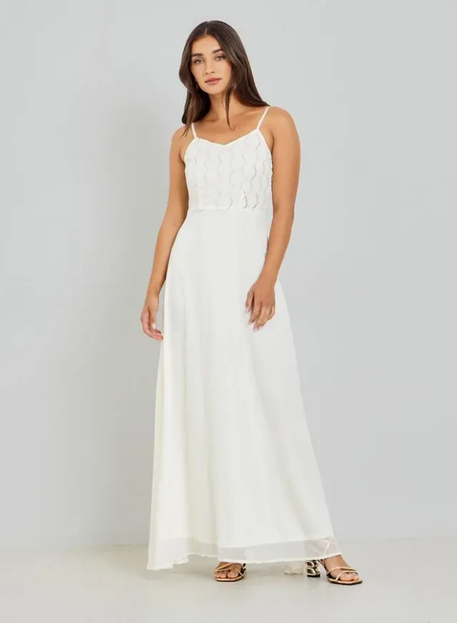 Sequin Cape Maxi Dress Off White – image 2